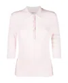 Thom Browne 4-bar Stripe Pointelle-knit Polo Top In White