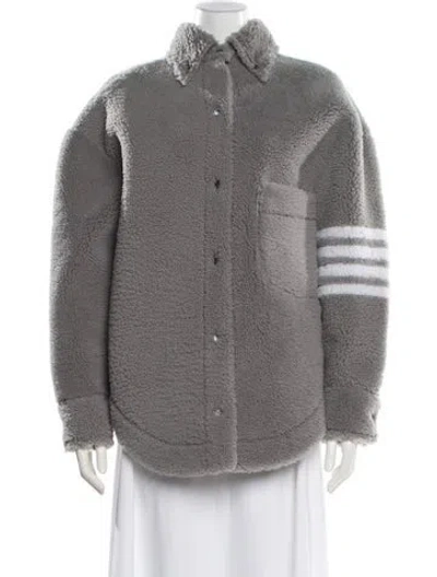 Pre-owned Thom Browne 4 Bar Stripe Reversible Shearling Fur Jacket W/ Tags In Gray