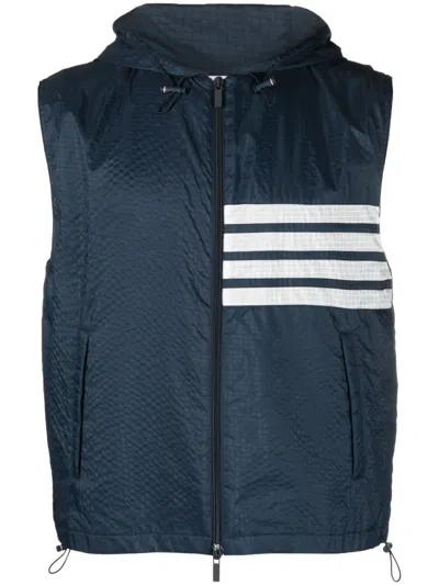 Thom Browne 4-bar Stripe Ripstop Hooded Gilet In Blue