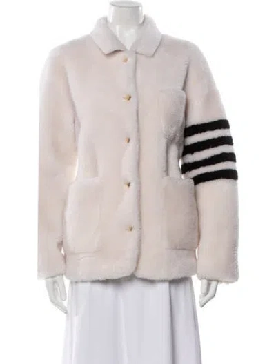 Pre-owned Thom Browne 4 Bar Stripe Shearling Faux Fur Jacket In Neutral