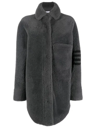 Thom Browne Shearling-jacke Mit Streifendesign In Grey