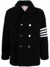Thom Browne 4-bar Stripe Shearling Peacoat In 415 Navy