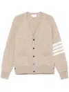 Thom Browne 4 Bar Stripe Shetland Wool Cardigan In Neutral