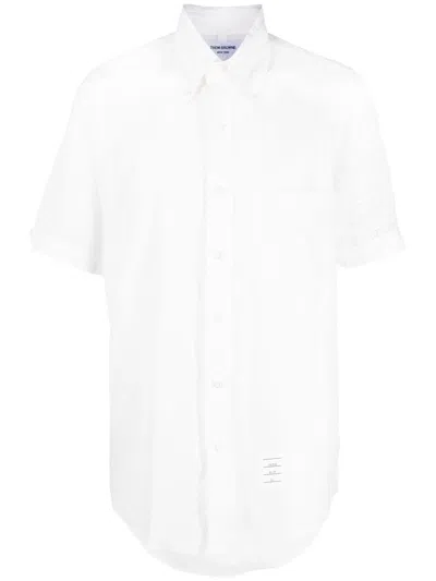 Thom Browne 4-bar Stripe Short-sleeved Shirt In White
