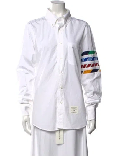 Pre-owned Thom Browne 4 Bar Stripe Striped Button-up Top In White