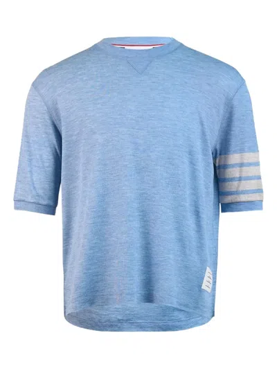 Thom Browne Virgin Wool Rib-cuff T-shirt In Blue