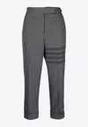 Thom Browne Cropped Trousers With Striped Pattern And Button Detailing In Gray