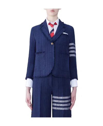 Thom Browne 4 Bar-stripe Tweed Jacket In Blue