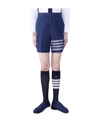 Thom Browne 4 Bar-stripe Tweed Shorts In Blue