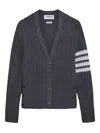 Thom Browne 4-bar Stripe V-neck Cardigan In Gray