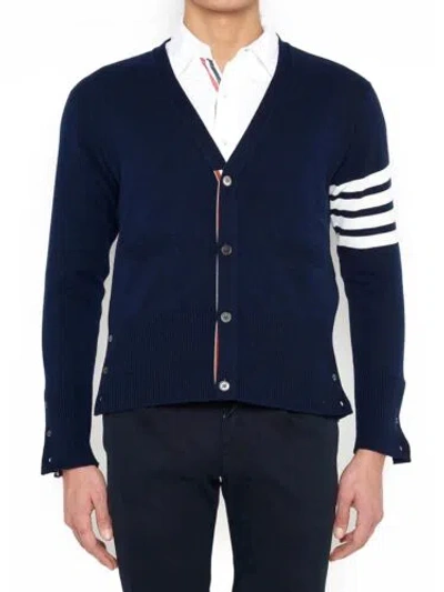 Pre-owned Thom Browne 4-bar Stripe V Neck Cardigan Navy Size 1 Color Navy In Blue