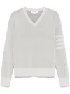 Thom Browne 4-bar Stripe V-neck Sweater In Grey