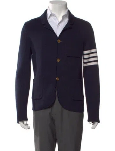 Pre-owned Thom Browne 4 Bar Stripe Virgin Wool Cardigan In Blue