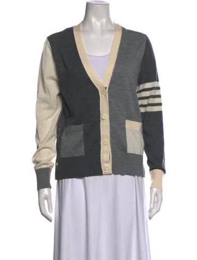 Pre-owned Thom Browne 4 Bar Stripe Virgin Wool Sweater In Grey