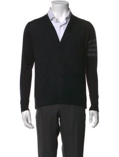 Pre-owned Thom Browne 4 Bar Stripe Wool Cardigan In Black