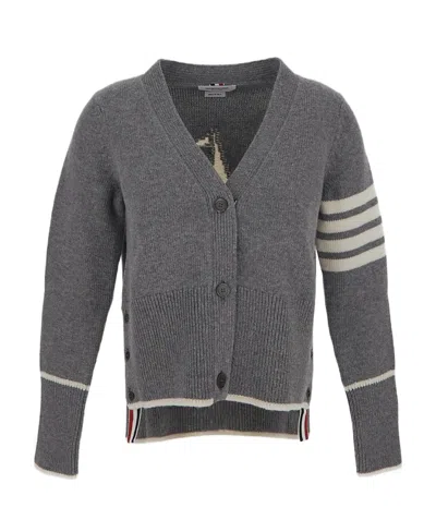 Thom Browne 4-bar Stripe Wool Cardigan In Black
