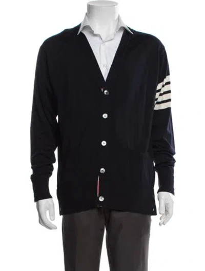 Pre-owned Thom Browne 4 Bar Stripe Wool Cardigan In Blue