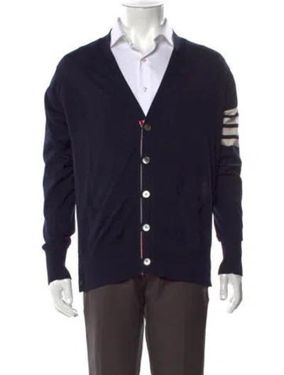 Pre-owned Thom Browne 4 Bar Stripe Wool Cardigan In Blue