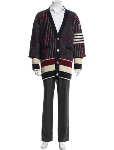 Pre-owned Thom Browne 4 Bar Stripe Wool Cardigan In Blue