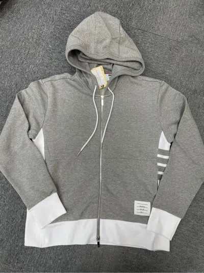 Thom Browne 4-bar Stripe Zip-up Hoodie In Gray