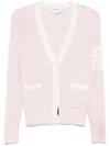 Thom Browne Relaxed Fit V Neck Cardigan With 4 Bar Stripe In Pink