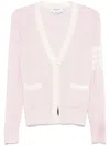 Thom Browne Relaxed Fit V Neck Cardigan With 4 Bar Stripe In Pink