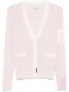 Thom Browne Relaxed Fit V Neck Cardigan With 4 Bar Stripe In Pink