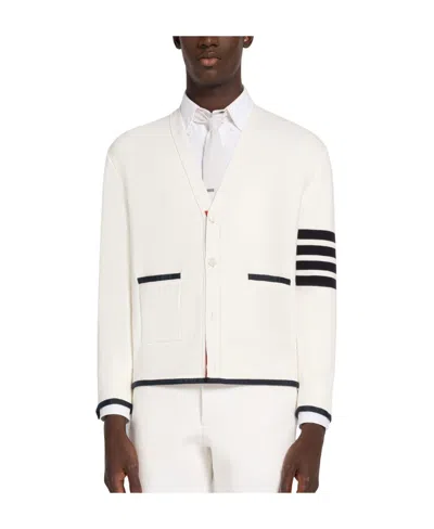 Thom Browne 4-bar Striped Cardigan In White