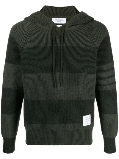 Thom Browne 4-bar Striped Cashmere Hoodie In Green