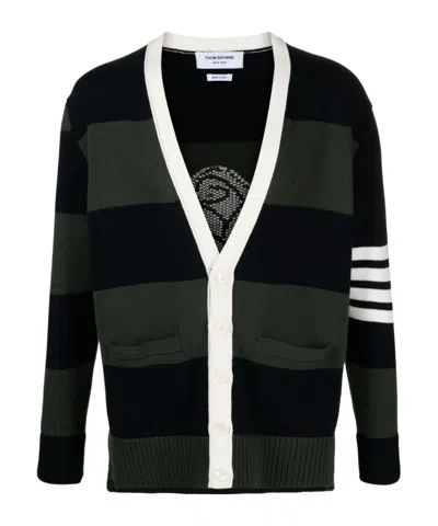Thom Browne 4-bar Striped Cotton Cardigan In Black