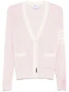 Thom Browne Relaxed Fit V Neck Cardigan With 4 Bar Stripe In Pink