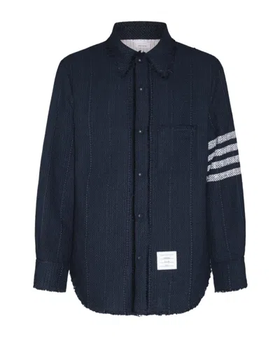 THOM BROWNE THOM BROWNE 4-BAR STRIPED FRAYED HEM OVERSHIRT