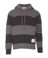 Thom Browne 4-bar Striped Knitted Drawstring Hoodie In Black