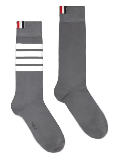 Thom Browne 4-bar Striped Mid-calf Socks In Gray
