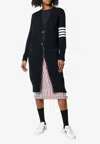 Thom Browne 4-bar Striped Milano Stitch Long Wool Cardigan In Black