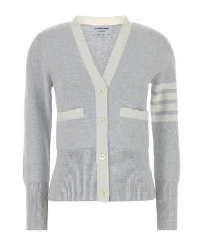 Thom Browne 4-bar Striped V-neck Buttoned Cardigan In Gray