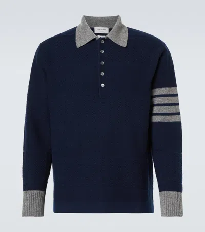 THOM BROWNE 4-BAR STRIPED VIRGIN WOOL POLO SWEATER