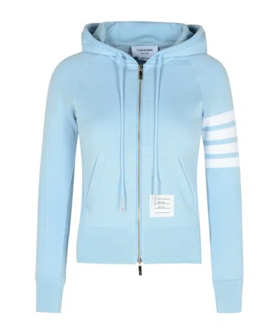 Thom Browne 4-bar Striped Zip-up Drawstring Hoodie In Blue