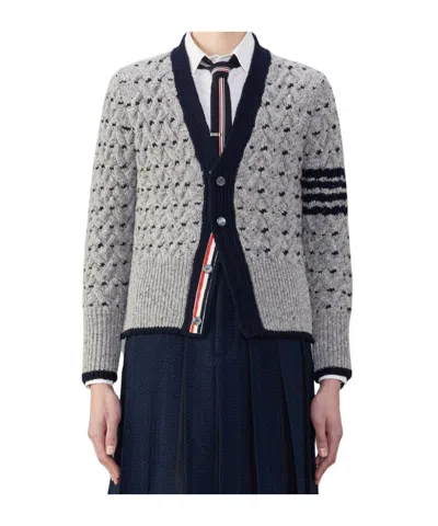 Thom Browne 4-bar Stripes Cable-knit Cardigan In Black