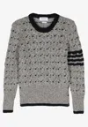 Thom Browne 4-bar Stripes Cable Knit Cardigan In Gray