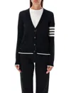 Thom Browne Wool Relaxed 4-bar V-neck Cardigan In Black