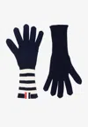 Thom Browne 4-bar Stripes Cashmere Gloves In Blue