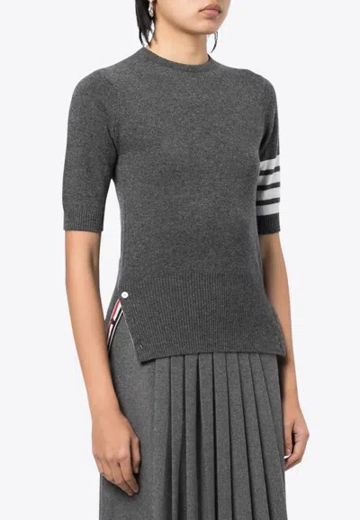 Thom Browne 4-bar Stripes Cashmere Knit Top In Gray