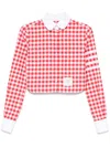 Thom Browne Cropped Round Collar Shirt With Gingham Check In Red