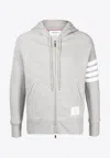 Thom Browne Mens Light Grey Striped Brand-patch Cotton-jersey Hoody In Gray