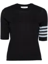 Thom Browne Short-sleeve Crewneck Sweater With Four-bar Detail In Black