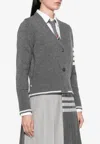 Thom Browne Fitted V-neck Cardigan With Striped Detail In Gray