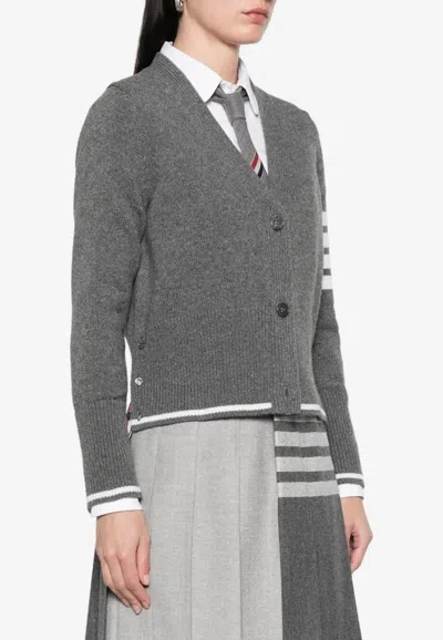 THOM BROWNE 4-BAR STRIPES INTARSIA KNIT WOOL CARDIGAN