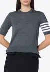 Thom Browne 4 Bar Stripes Fine-knit T-shirt In Gray