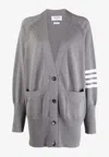 Thom Browne Light Grey 4-bar Exaggerated Fit V-neck Cardigan In Gray